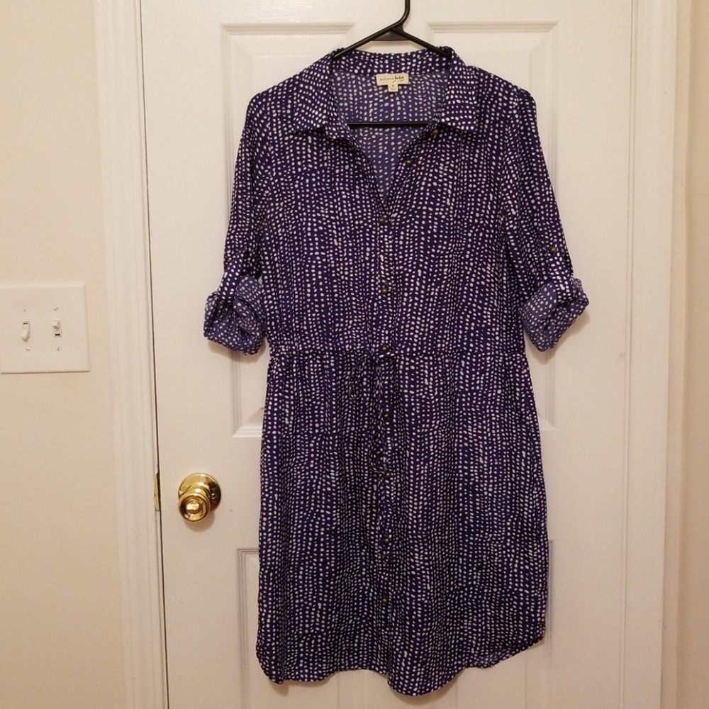 Maison Jules Blue and White Button Down Dress